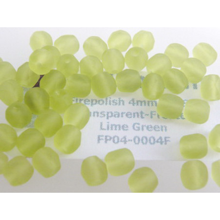 Firepolish 4mm Transparent-Frosted Lime Green, 50 St.